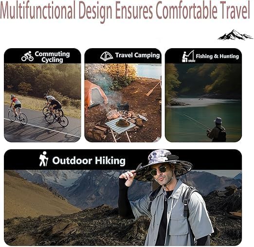 BREEZIO Solar Fan Hat, Wide Brim Solar Fan Hat, Outdoor Wide Brim Sun with 2 Solar Fishing Hat - Removable & USB Charging Fan